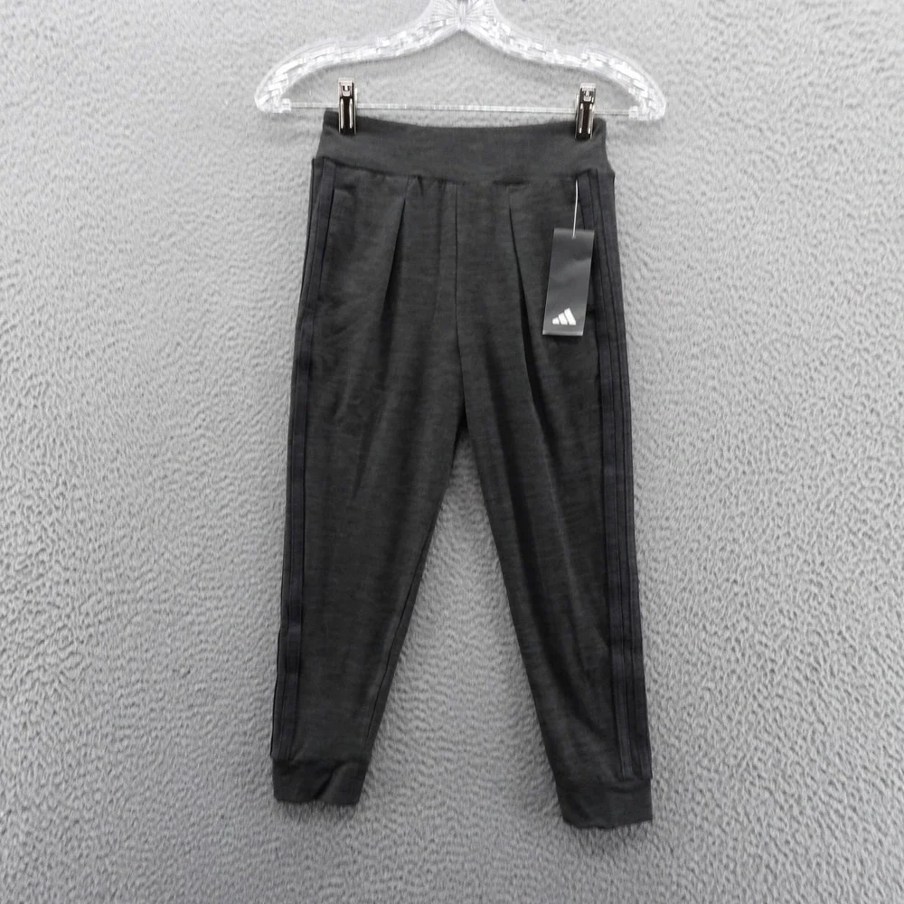 Adidas Girls Melange Joggers Black Heathered Tapered Pants XS 6/6X NEW‎